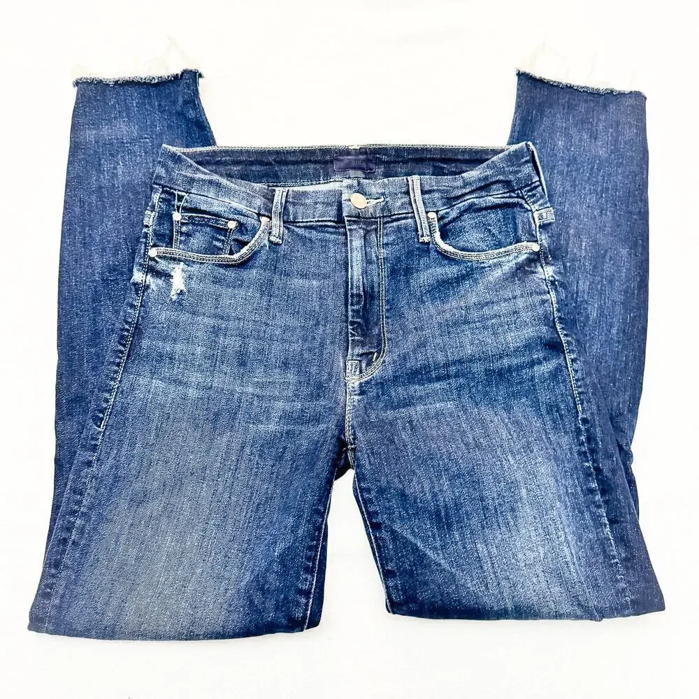 Mother High Waisted Looker Ankle Fray Close To The Edge Dark Denim Jeans Size 26